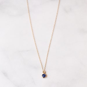 Blue Evil Eye Necklace 14k Gold Filled, Evil Eye Dainty Pendant Necklace, Tiny Protection Necklace, Charm Necklace Gift for Best Friend BFF