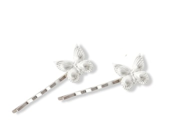 Silberne Schmetterling Haarnadeln, Schmetterling Bobby Pins Set, Frühling Sommer Haarschmuck, Schmetterling Liebhaber Geschenk, Messing Schmetterling Damen Haarnadel