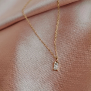 Diamanten stokbroodketting, 14k gold filled sierlijke ketting, CZ diamanten hanger, bruidsfeest ketting cadeau, minimalistische gelaagdheid ketting