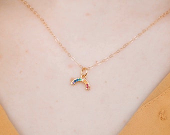 Rainbow Pride Necklace, LGBTQ Necklace, Tiny Charm Necklace, Dainty Gold Layering Necklace, Chakra Necklace, Delicate Charm Necklace