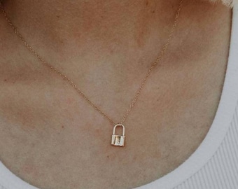 Tiny Lock Necklace, Dainty Charm Necklace, Gold Padlock Necklace, Dainty Layering Pendant Necklace, Gold Filled or Sterling Silver Chain