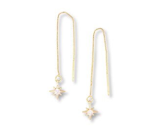 Star Threader Earrings, Gold Chain Dangle Earrings, Celestial Earrings, 14k Gold Filled North Star Ear Threader, Diamond Star Dangle Earring