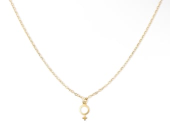 Dainty Venus Symbol Necklace, Female Charm Necklace in 14k Gold Filled or 925 Silver, Feminist Gift for Her, Minimalist Layering Jewelry