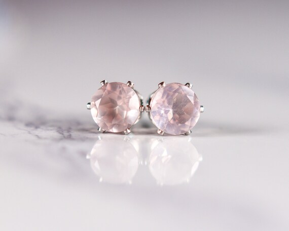 Rose Quartz Stud Earrings Blush Pink 