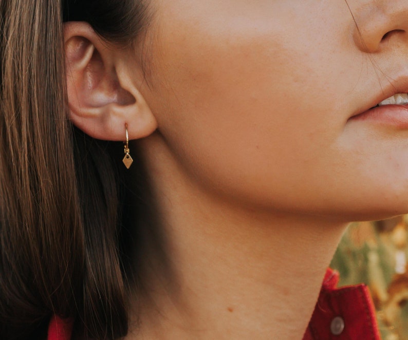 Huggie Hoop Earrings With Charm 14k Gold Filled Mini Hoop Etsy