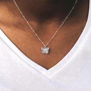 Butterfly Necklace, 925 Silver Dainty Charm Butterfly Necklace, Everyday Wear Necklace Gift for Daughter, Minimalist Layering Jewelry