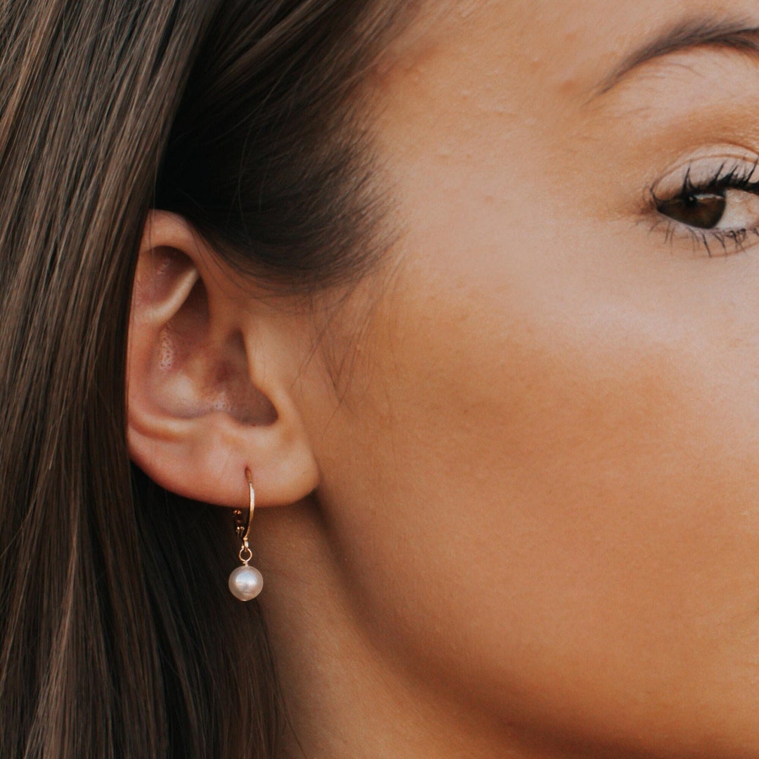 Small Pink Pearl Hoop Earrings
