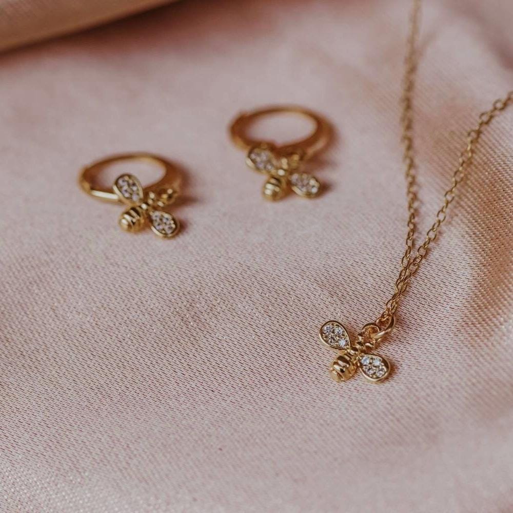 Bee Hoop Earrings, Bee Charm Earrings, Small Bee Huggies