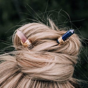 Crystal Hair Pin, Gemstone Hair Clip, Boho Hair Pins, Crystal Point Hair Stick, Crystal Bun Pin, Wedding Hair Accessory, Gemstone Hair Fork