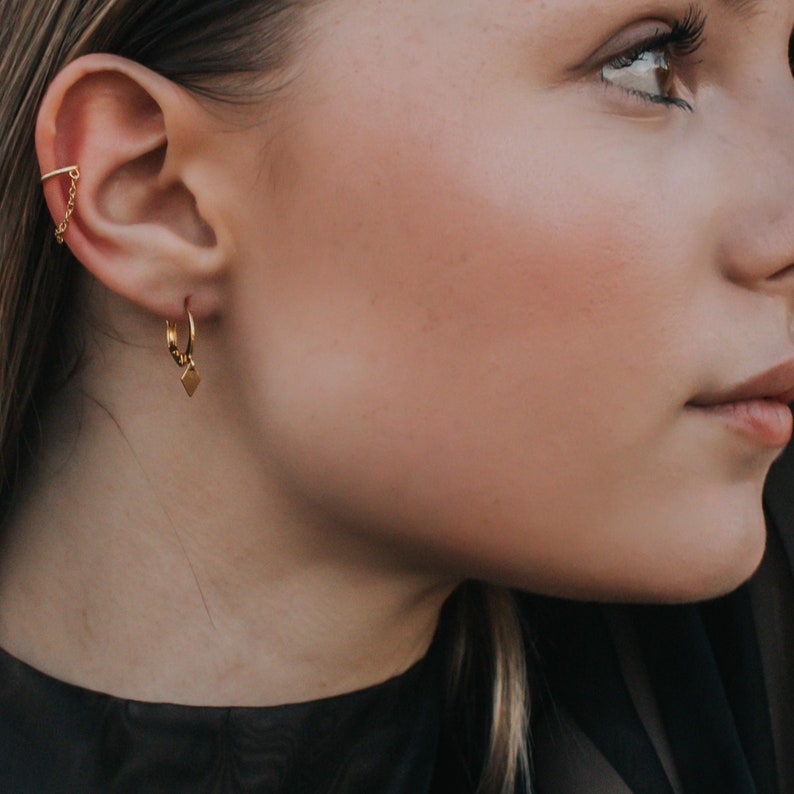 14k Gold Filled Mini Hoop Earrings, Huggie Hoops With Tiny Spike Dangles, Dainty Gold Hoops, Everyday Dangle Hoops, Minimalist Hoop Earrings image 5