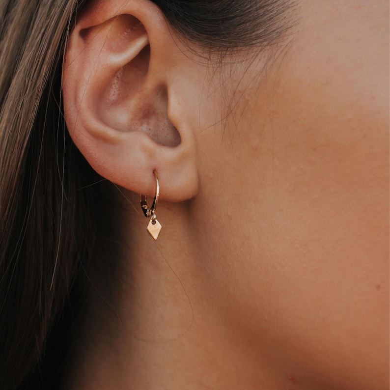 14k Gold Filled Mini Hoop Earrings, Huggie Hoops With Tiny Spike Dangles, Dainty Gold Hoops, Everyday Dangle Hoops, Minimalist Hoop Earrings image 9