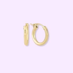 14k Gold Filled Huggie Earrings, Everyday Wear Hoop Earrings, Simple Gold Huggie Hoops with Charm Dangles, Perfect Gift for Mom, Waterproof