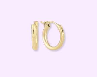 14k Gold Filled Huggie Earrings, Everyday Wear Hoop Earrings, Simple Gold Huggie Hoops with Charm Dangles, Perfect Gift for Mom, Waterproof