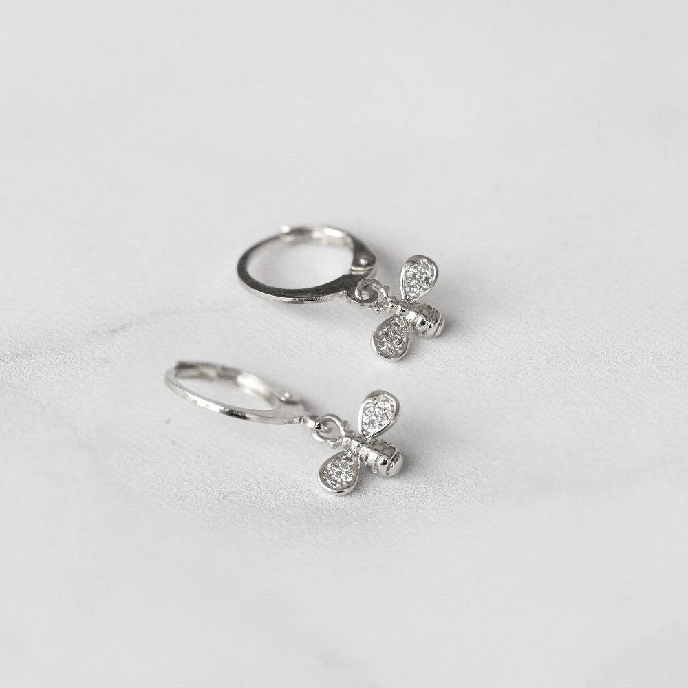 Bee Hoop Earrings, Bee Charm Earrings, Small Bee Huggies