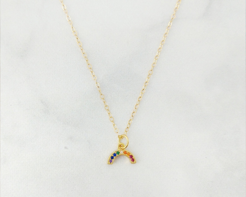 Rainbow Necklace, LGBTQ Necklace, Lesbian Necklace, Pride Necklace. Tiny Charm Necklace, Gift For Girlfriend, Dainty Gold Layering Necklace image 1