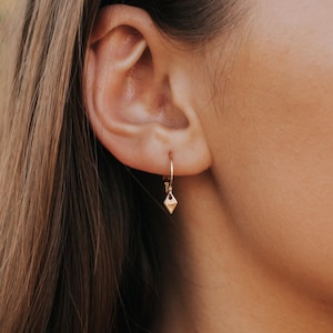 14k Gold Filled Mini Hoop Earrings, Huggie Hoops With Tiny Spike Dangles, Dainty Gold Hoops, Everyday Dangle Hoops, Minimalist Hoop Earrings image 4