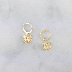 Butterfly Earrings, Butterfly Charm Hoop Earrings, Small Butterfly Huggies, Mini Hoop Dangle Earrings, Hoop Earrings in 14k Gold-Filled