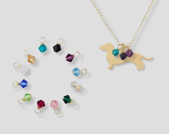 Dachshund Necklace, Wiener Dog Pendant, Doxie Charm Gift, Dainty Birthstone Dangle Necklace, Everyday Necklace, Gold Filled Hypoallergenic