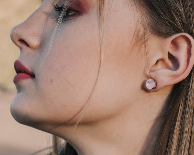 Rose Quartz Stud Earrings Blush Pink Earrings Simple Etsy