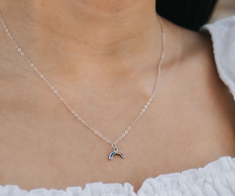 Rainbow Necklace, LGBTQ Necklace, Lesbian Necklace, Pride Necklace. Tiny Charm Necklace, Gift For Girlfriend, Dainty Gold Layering Necklace image 4