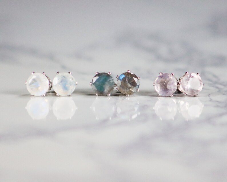 Rose Quartz Stud Earrings Blush Pink Earrings Simple Etsy