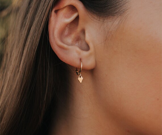 Huggie Hoop Earrings With Charm 14k Gold Filled Mini Hoop