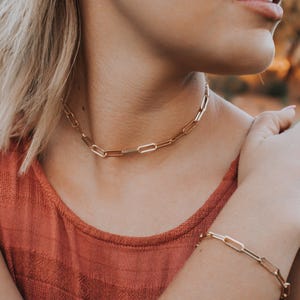 Gold Stainless Steel Paperclip Chain Necklace, Waterproof Large Chunky Chain Necklace, Non Tarnish Thick Rectangle Chain Necklace, Gold Link