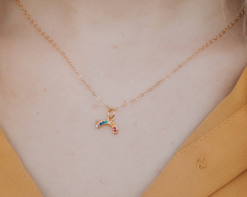 Rainbow Necklace, LGBTQ Necklace, Lesbian Necklace, Pride Necklace. Tiny Charm Necklace, Gift For Girlfriend, Dainty Gold Layering Necklace image 3