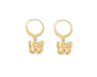 Hoop earrings with charm, butterfly earrings, Butterfly hoop earring, Charm earring, Gold butterfly earrings, Butterfly Dangle huggie hoops