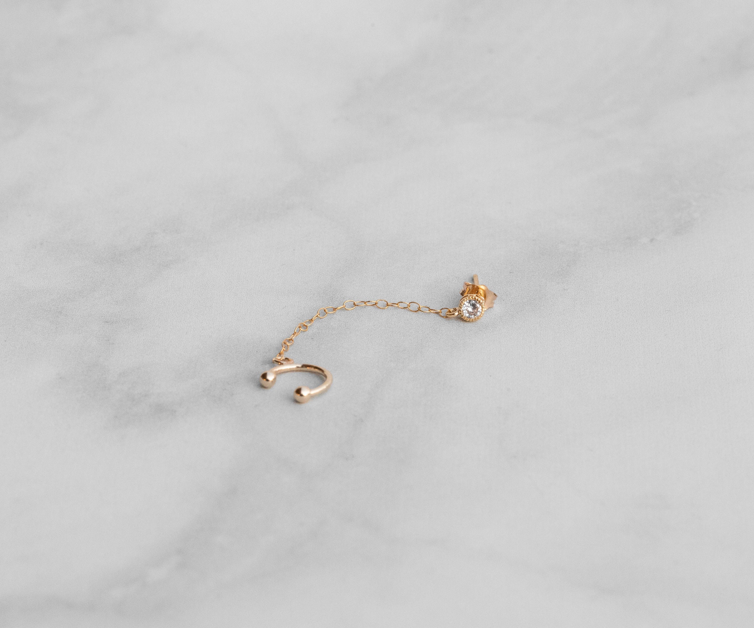 Ear Cuff Chain Earrings Minimalist Chain Diamond Studs Stud Etsy