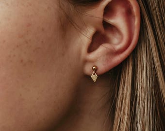 Tiny Spike Earrings, Gold Filled Earring Dangle, Earring Stud with Charm, Mini Drop Earring, Minimalist Charm Earring, Dainty Stud For Mom