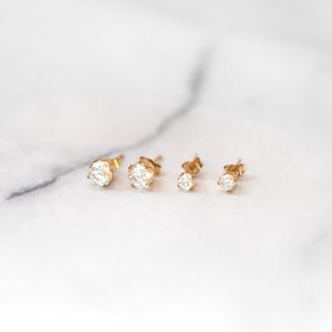 Diamond CZ Stud Earrings Set, 14k Gold Filled or Sterling Silver Stud Earrings, Dainty Diamond Studs for Everyday Wear, Small & Large Set