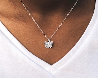 Sterling Silver Butterfly Necklace, Butterfly Pendant Gift, Butterfly Charm Necklace, Minimalist Nature Jewelry Gift for Her, Dainty Jewelry