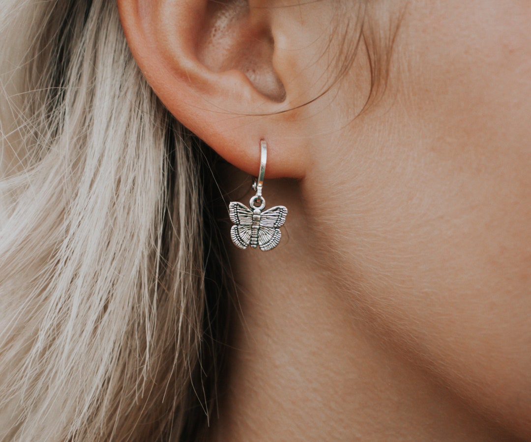 Bri mini butterfly charm hoop earring online