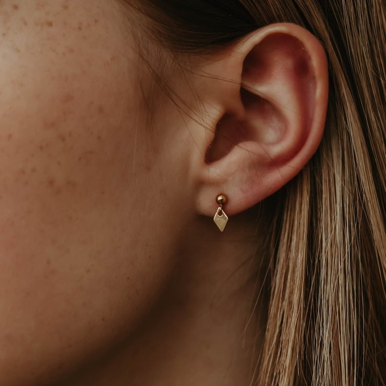 Small dangle earring, 14k gold Filled Ball Stud Post Earrings, Single Tiny dangle earring, Minimalist Everyday Earring, perfect earring gift image 1