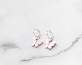 Cute Butterfly Huggie Hoops Acrylic Charm Earrings Gold Silver