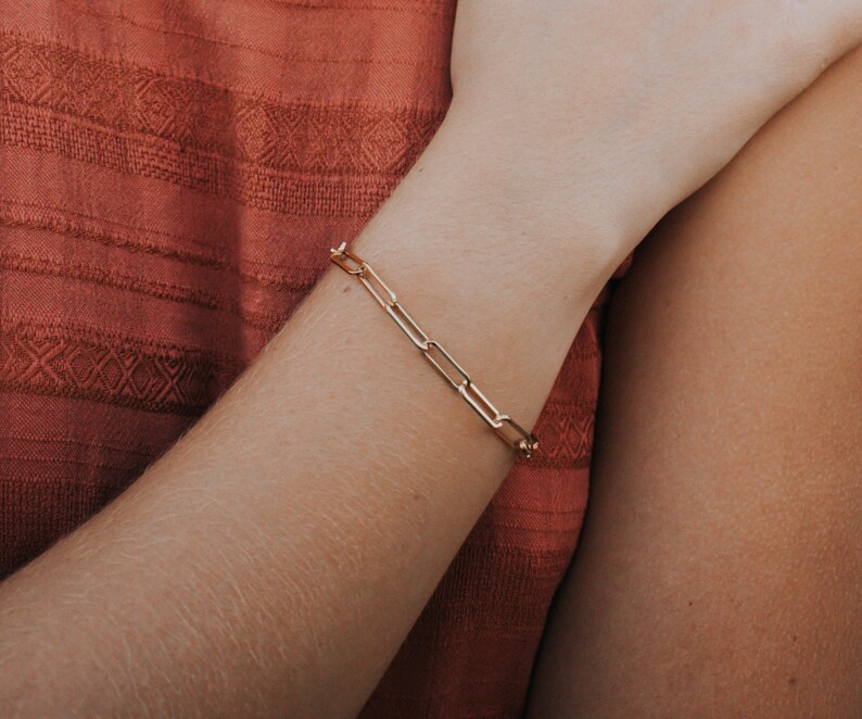 Gold Paperclip Chain Bracelet, Chunky Chain Bracelet, Rectangle Chain Bracelet, Gold Link Bracelet, Thick Chain Bracelet, Large Chain image 9