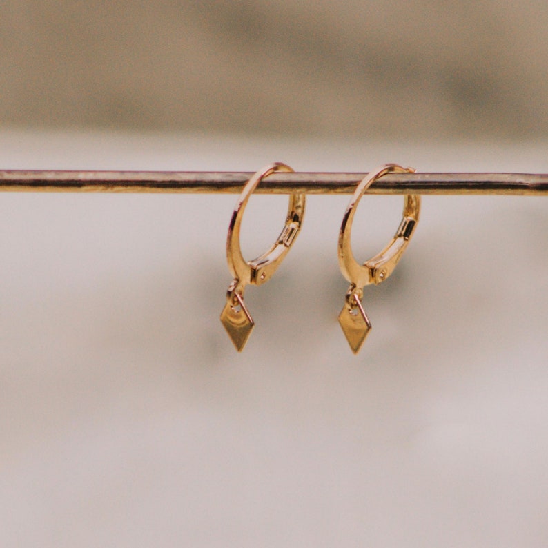 14k Gold Filled Mini Hoop Earrings, Huggie Hoops With Tiny Spike Dangles, Dainty Gold Hoops, Everyday Dangle Hoops, Minimalist Hoop Earrings image 7