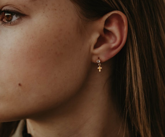 Single dangle cross earring online