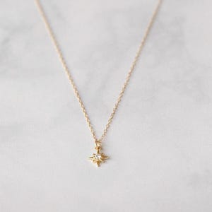 Dainty Star Charm Necklace, Celestial tiny Necklace, 14k Gold filled Diamond North Star Pendant Necklace, Gift For Best Friend, Layering