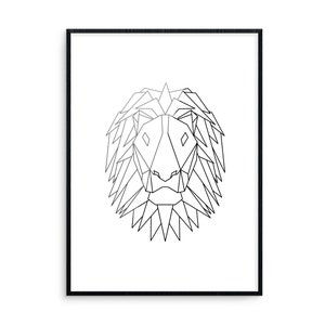 Geometrische Löwe Digitaldruck, Wand-Dekor, Druck, minimalistisch, schwarz und weiß