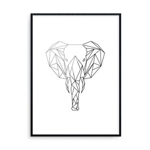Geometric Elephant Digital Print, Wall Decor, Print, Minimalist, Black and White