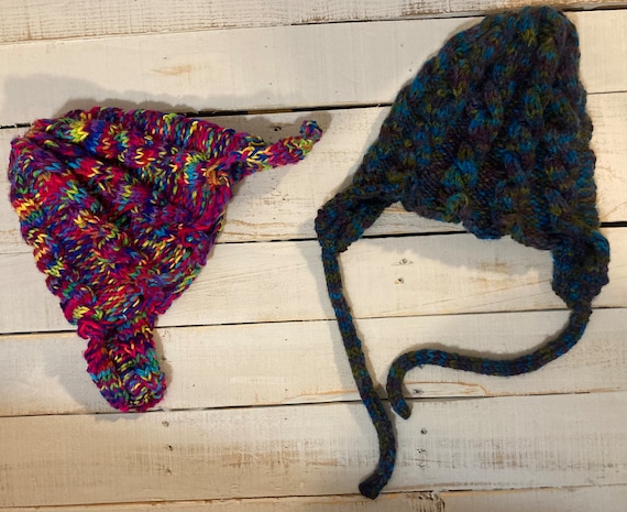 Handmade knit cable hats with flaps