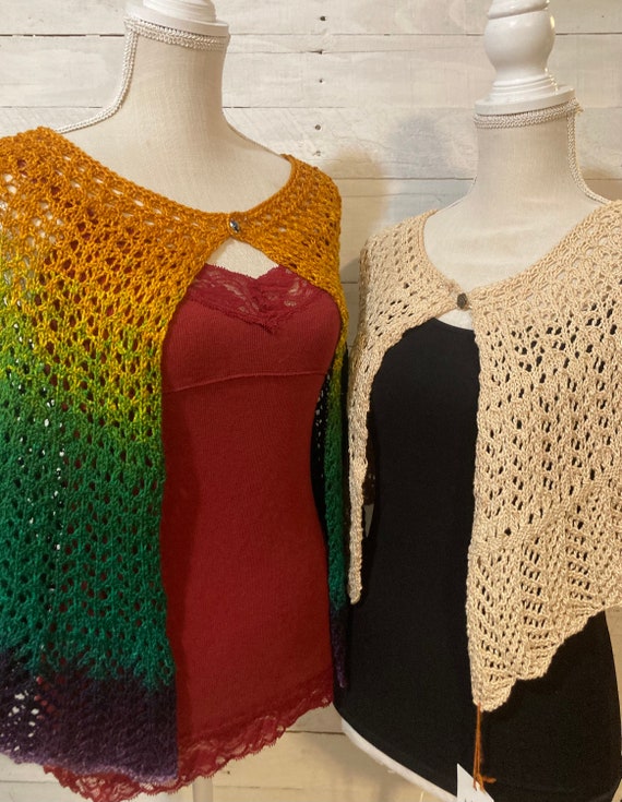 Shawls for bridesmaids, hand knit vintage lace, capelet women, shawl vintage, metal antique buttons, unique gift for women, handmade capelet