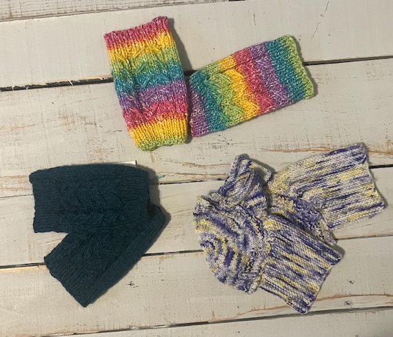 Hand Knit Wool Fingerless Gloves: USA Made, Warm Knit