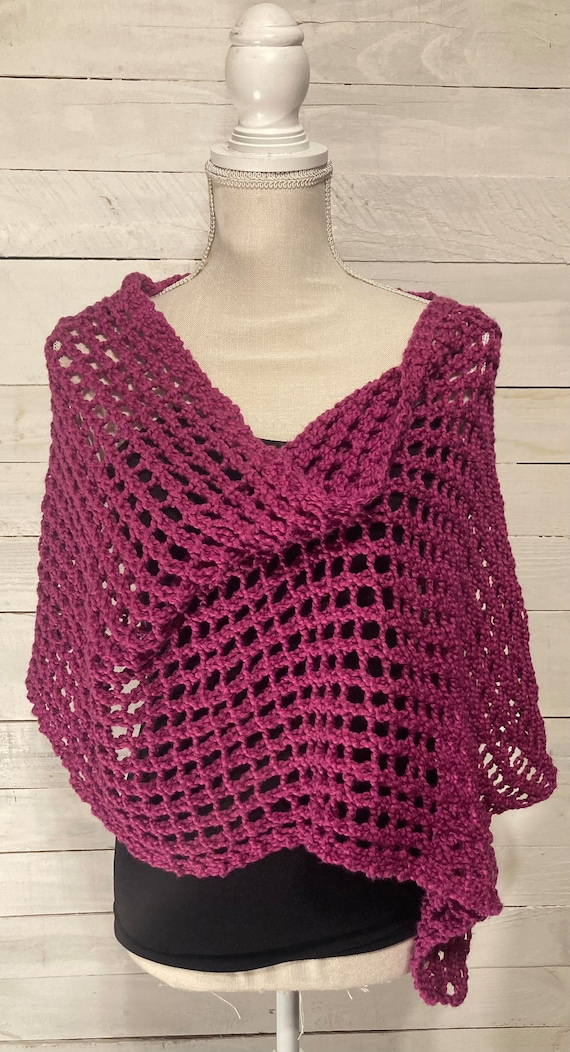 Soft Cotton Lacy Dark Pink Poncho