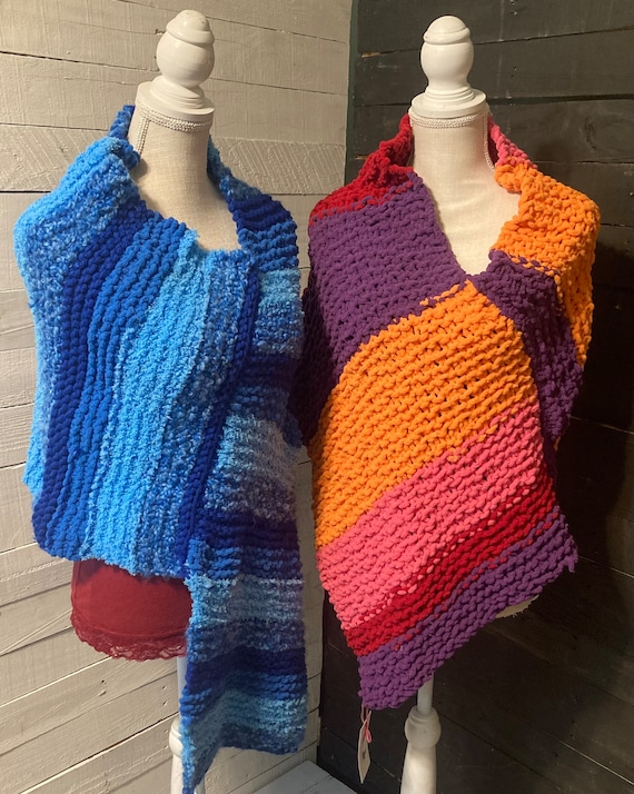 Blue, red pink purple orange handmade knit warm travel soft poncho, sweater wrap, unique gift woman or teen, custom made option, made in USA