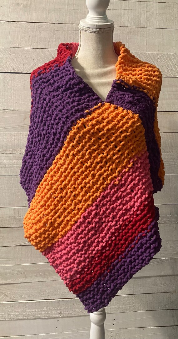 Handmade Knit Poncho: Colorful Sweater Wrap - Made in USA