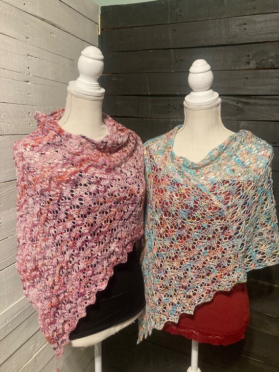 Vintage Lace multi Sparkle Poncho, lightweight soft warm hand knit poncho, unique gift women/teen, travel wrap handmade poncho, made in USA