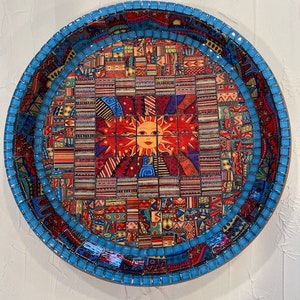 Mosaic Platter, Sunny Native Abstract, Stoneware Platter, Serving Plate, Handmade Decorative Tray, Mosaic Bowl, Mosaic Art Home Décor